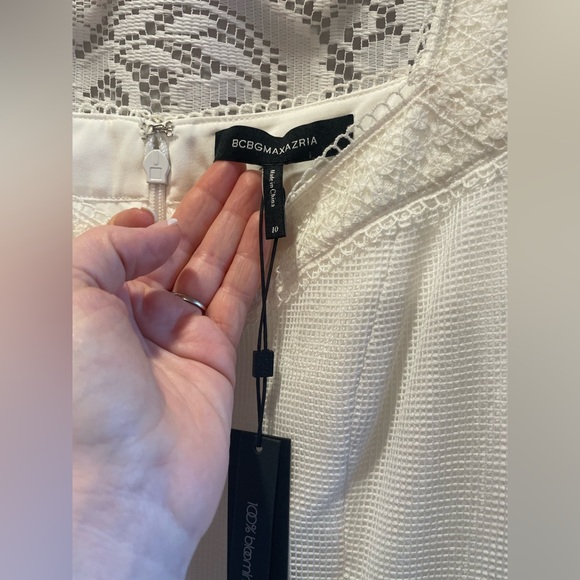 BCBG MAX AZRIA Minna Mesh Off White Mini Dress with Lace Trim Pristine NWT!!! - Picture 10 of 16
